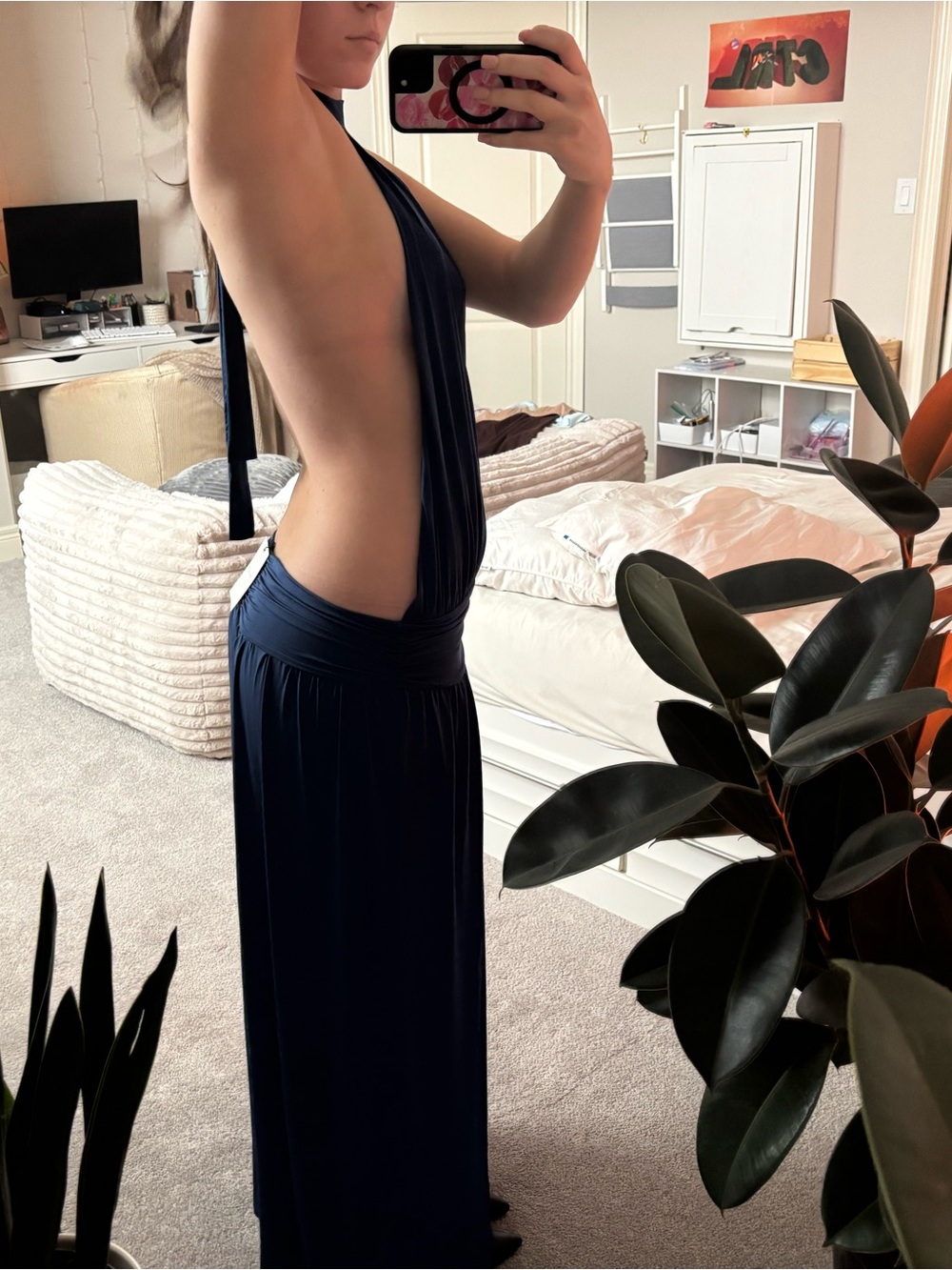 Backless Navy Halter Maxi Dress - Picture 4 of 6